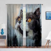 Animal Cat Print Kitten Kitty Painting Sheer Voile Curtains for Bedroom Living Room Kitchen Decor Chiffon Tulle Windows Curtain 1 PCS W100XH250cm&Grommet Top black
