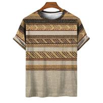 National Costume Striped Graphic 3D Printing Summer Men's And Women's Casual Oversized Size Round Neck Short Sleeve T-shirt 3XL gray