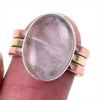 Natūralus rožinio kvarco brangakmenis 925 prabos sidabro papuošalai dviejų tonų žiedas S.6US V7E45 gray