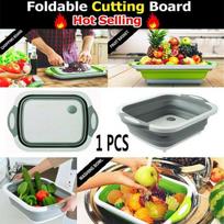 4 in 1 Multi-Board No More Tools Drain Basket Foldable for Kitchen Fruit Vegetables 40cm by 30cm by 14cm žalia
