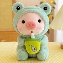 25cm Kawaii Bubble Tea Pig Plush Toys Soft Stuffed Animal Cute Bunny With Tea Cup Plushies Doll Toys for Children Birthday Gifts gray