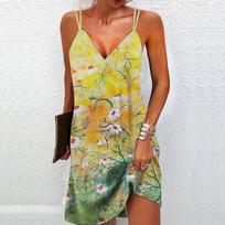 Women's Fashionable and Sexy 3D Dandelion Printed Strapless Dress, Loose V-neck Camouflage Dress 8XL įvairiaspalvis