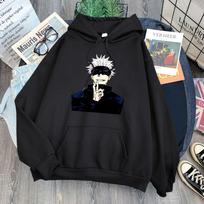 Gojo Satoru Jujutsu Kaisen Spausdinimo gobtuvas storas žiemos sportinis drabužis, vilnonis rudens megztinis, didelis laisvas gobtuvas 2XL gray
