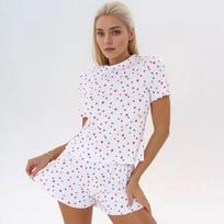 Spring Sexy Design Sense of Love Print Short-sleeved Shorts Pajamas Set Cross-border Soft Breathable Loungewear Women XL