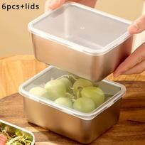 6PCS Airtight Stainless Steel Storage Containers - Secure Leak-Proof Lids, Stackable Design, Ideal for Camping, Picnic, School, Office, Kitchen 6pcs+lids sidabras