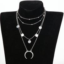 Disc Moon Pendant Multi-layered Ball Beads Collarbone Necklace Sequined Horn Necklace gray