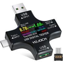 USB C Tester Meter 2-in-1 Current Meter LCD Digital Multimeter Power Voltmeter Current Power Capacity Working Time Detector (Pack with OTG Adapter) 6*6cm