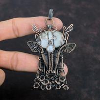 Black Mother Of Pearl Gemstone Pendant Copper Wire Wrapped Pendant Handmade Jewelry Moonstone Pendant Deer Face Pendant Anniversary Gifts gray