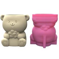 Flower  Silicone Mold Succulent Planter Concrete Mold Bear Flowerpot Resin Epoxy Mold  Pen Holder Home Decor