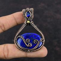 Lapis Lazuli pakabukas, apvyniotas varine viela, rankų darbo variniai papuošalai, brangakmenio pakabukas, vielos papuošalai, dovana jai, tanzanito kvarco pakabukas blue