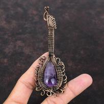 African Amethyst Pendant Copper Wire Wrapped Pendant Guitar Pendant Copper Jewelry Handmade Pendant Wrapped Gemstone Jewelry Gift For Friend gray