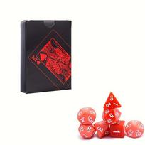 Deck of Playing Cards and 7 Dice Set, Plastic Waterproof Wearable Playing Cards, Red and Pink Multi-Sided Digital Dice, Table Game Entertainment Set raudona