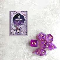 1 Pc Box of Playing Cards and 7 Dice Set  Scorpio Pattern Fancy Cut Practice Deck  Blue Core Cards  7 Clear Purple and White Two-Color Multi-Face Dice Scorpio gray
