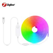 „Zigbee Smart LED“ lankstus silikoninis neoninis LED šviestuvas RGB juostelės lempos virvė, atspari vandeniui, pritemdomas nuotolinio valdymo pultas USB 5V SMD 3535 1m
