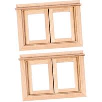 2 Pieces Dollhouse Window Toddler Toy Miniature Gnome Door Undyed Wood Window Games Fairy Garden Accessories Toddler Ornament Toy 9.8*7.2*1.8cm,2Pcs smėlis