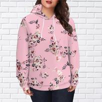 Autumn New 3D Printed Digital Begonia Flower Printing Hoodie Women Baseball Uniform XS rožinė