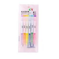 6 Colors/Set Double Headed Highlighter Pen Fluorescent Drawing Markers Highlighters Pens Stationery Office School Supplies white