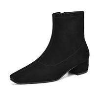 Krazing Pot Cow Suede Winter Med Heels Chelsea Boots Square Toe Women Zipper Size 43 Ankle Boots 34 juoda