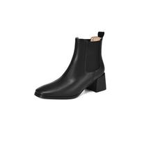 Krazing Pot Cow Skin Gladiator Square Toe Winter Thick High Heels Chelsea Boots Basic Design Women Slip on Size 43 Ankle Boots 34 juoda