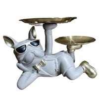 „Bulldog Cool Sculpture“ šunų papuošalas „Liokajaus“ laikymo dėžutė su padėklu „Nordic Stal Dekoracija“ Derva Gyvūnų skulptūra Monetų Piggy Bank