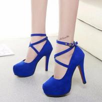12 cm aukštakulniai moteriški Nauji apvalūs kojų pirštų platformos moteriški pompos sagtimi Sexy Stiletto Aukšti moteriški batai Zapatos De Mujer 36 mėlyna