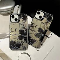 For iPhone 15 Pro Max Luxury Fashion Black Gold Flower Phone Case For iPhone 15 14 13 12 11 Pro  Shockproof Cover iPhone 15 Pro Max juoda