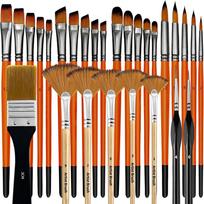 Dažymo teptukai Profesionalūs akvarelės ir guašo tapybos nailoniniai plaukai beržo kotu teptukai 28PCS oranžinė