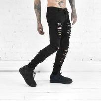 2024 European And American Black Slim Fit Men'S Jeans With Knee Holes, Casual Elastic Men'S Pants 28 juoda
