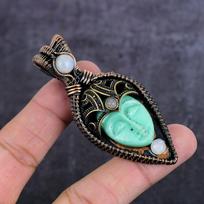 Natural Cameo, Moonstone Gemstone Copper Wire Wrap Jewelry Pendant 2.96  E7t38