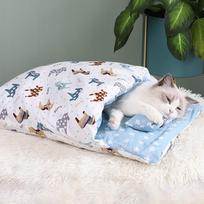 Cartoon Warm Sleeping Removable Kennel Print Bag Pet Cat Cattery Nest Supplies S mėlyna