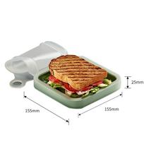 2pcs Silicone Crisper Sandwich Toast Bento Box Outdoor Toast Afternoon Tea Storage Box Lunch Box for Students and Workers 301-500ml žalia