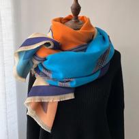 Naujas retro mados imitacijos kašmyro šalikas moterims žiemą, pastorintas ir šiltas kaklas, dvigubos paskirties skara išorėje 65*185cm blue