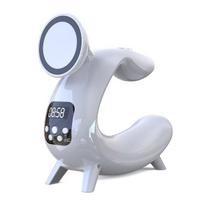 15W Magnetinis Belaidis Įkroviklis 6 viename Žadintuvas RGB Naktinė Lemputė Garsiakalbis Įkrovimo Stotelė iPhone 15 14 13 12 11 Airpods Apple iWatch balta
