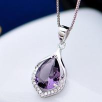 Elegantiškas lašo formos ametisto pakabukas moterims, temperamentingas brangakmenis, sidabro 925 papuošalai, vestuvinė dovana 45cm violetinė