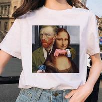 Van Gogh Cat Unisex T Shirt Art Oil Painting Lattice Print Cute FeUnisex T Shirt L