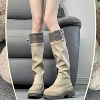 Boots Woman Winter Platform Thigh High Boots Women   Square Toe Chunky Party Knee High Wedge Long Woman Boots 40 white