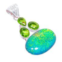 Trigubas Ugnies Opalas, Peridoto Brangakmenis 925 Sterlinginio Sidabro Papuošalo Pakabukas 2.2  AH-3247 2.17 žalia