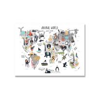 Animal World Map Art Print Nursery Poster Kids Gift Cartoon Canvas Painting Nordic Style Home Decor Wall Picture for Living Room No Frame 21*30cm No Frame