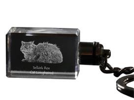 Selkirk Rex ilgaplaukis - Kristalinis pakabukas su katės nuotrauka, apšviečiamas pakabukas, unikalus dovanų rinkinys iš Art-Dog prekės ženklo skaidri