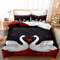 3D Romantic Love Animal Bedding Set Mandarin Duck Down Duvet Cover Pillowcase 2/3pc Women Couple Soft Bed Cover King Queen Bed Gift Baby 100x135cm black