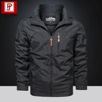 Spring and Autumn Men's Jacket Hooded Windbreaker Outdoor Loose Breathable Casual Top Jacket Thin Jacket 5XL black