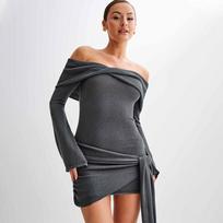 Knit Sweater Lace Up Mini Dress Women Off Shoulder Slim High Waist Patchwork Loose Twist Dress Female Vacation Casual Beach Party Elegant Dresses L abrikosas