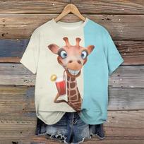 Color-blocking T shirt Cute Animal Print Designer Short Sleeves T-shirts Summer Fashion Trend Women Clothing Loose Streetwear S