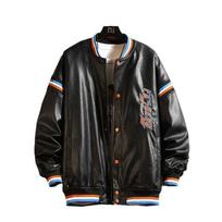 Winter Single Hong Kong Style Thickened Jacket Casual Cotton Baseball Collar Leather Jacket Youth Embroidered Thickened Men's Jacket S