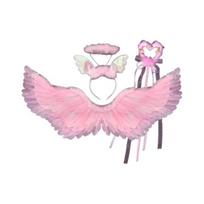 Angelų sparnų kostiumas vaikams Angelų sparnų rinkinys su lankeliu ir fėjos lazdele Dirbtinių plunksnų angelų kostiumo sparnai Helovino kostiumui, Cosplay pasirodymams E pink