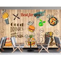 Fashion Burger Wallpaper Hand Painted Burger Wall Mural Fast Food Restaurant Hamburger Shop Background Wallpaper 200 cm(W) x 140 cm(H) beige