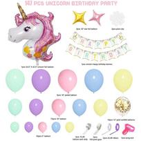 Makaronų rožinės violetinės mėlynos spalvos konfeti gimtadienio balionų rinkinys vienaragio vaikų gimtadienio šventei Macaron Unicorn white