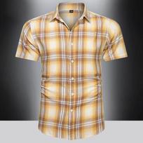 New Summer Men's Cotton Shirt Soft Sweat-absorbent Breathable Short-Sleeve Casual Turn-down Collar Plaid Shirt Plus Size 4XL white