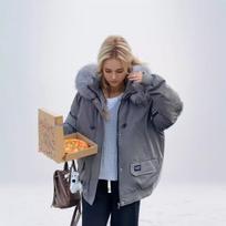 YJKDYK 2024 m. žiemos striukė Moteriška Parka paltas Moteriška kailinė apykakle su gobtuvu Parkas Medvilninė striukė Moteriška šilta sniego dėvėjimo paminkštinti drabužiai S armijos žalia spalva