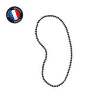 Sautoir - Perlinea - AAA+ gėlavandeniai kultivuoti perlai - Pusiau apvalūs 6-7 mm - Juodi - 60 cm juoda